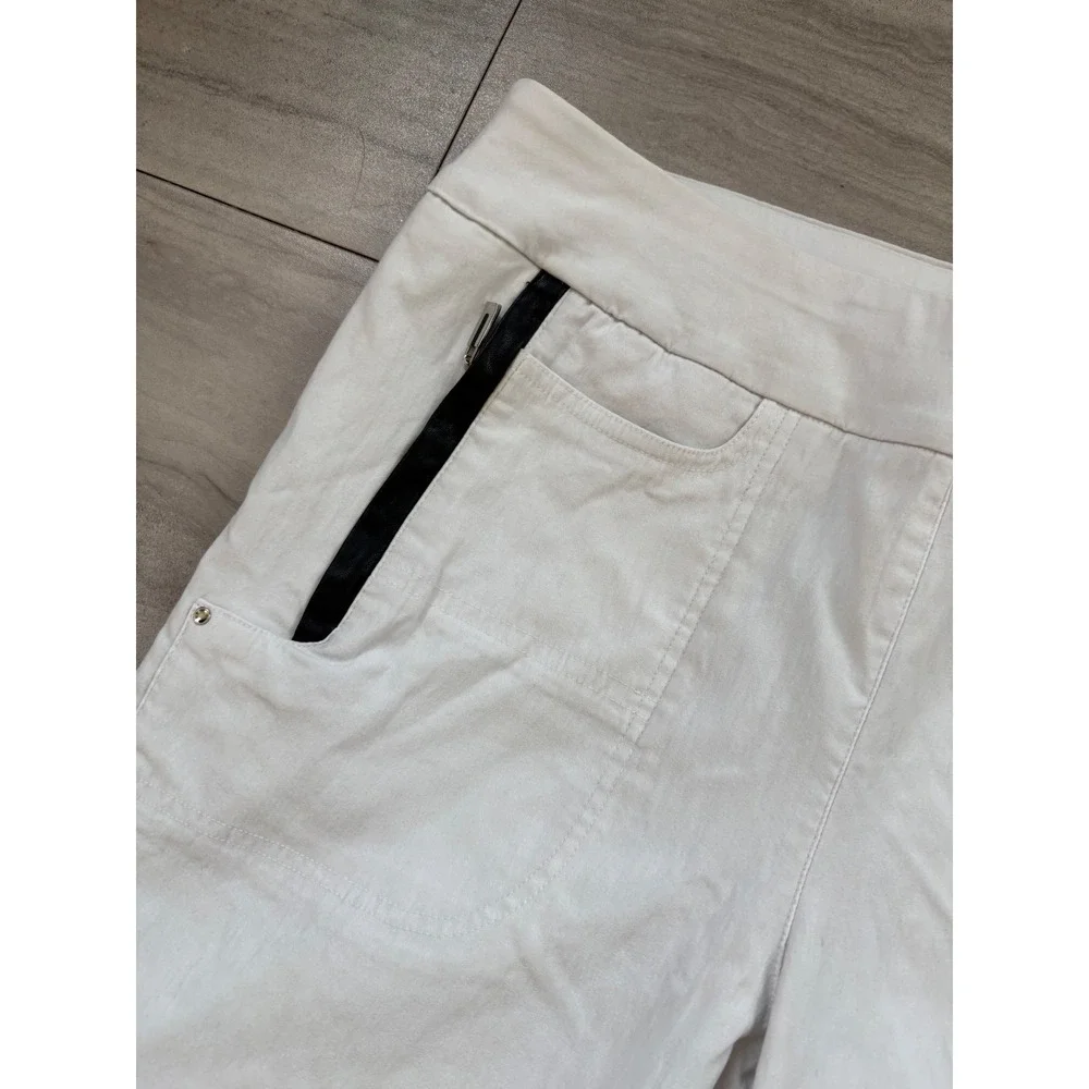 Jamie Sadock Womens White Capri Golf Pants Size 18 Stretch Cropped Button Hem
